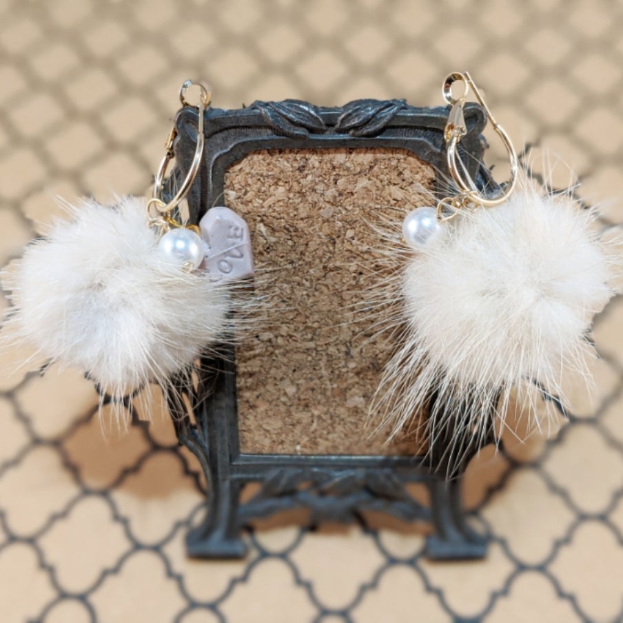 Fluffy ball earrings sale